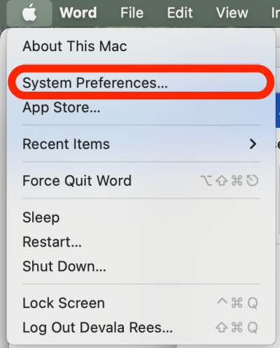 Klik System Preferences untuk menemukan pengubah kursor mouse. 