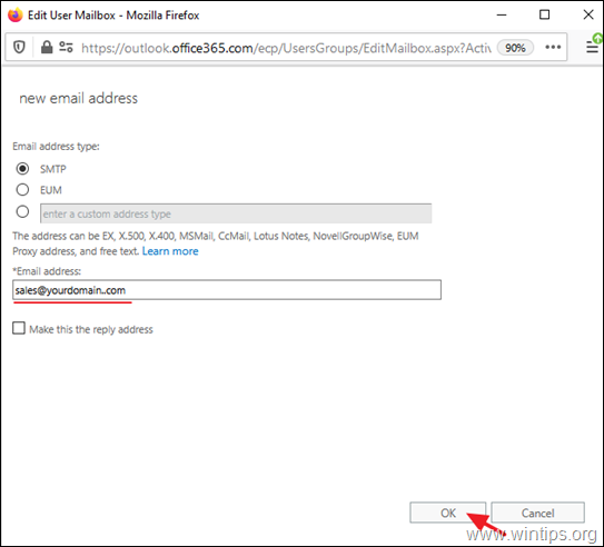 Utwórz alias e-mail dla użytkownika Office 365