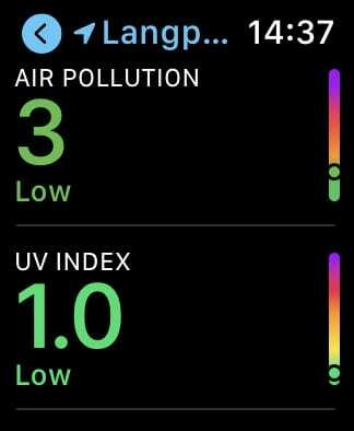 Kvaliteta zraka Apple Weather na Apple Watchu.