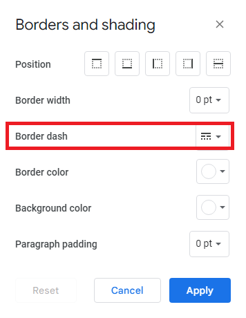 Bordas e sombreamento - Border Dash