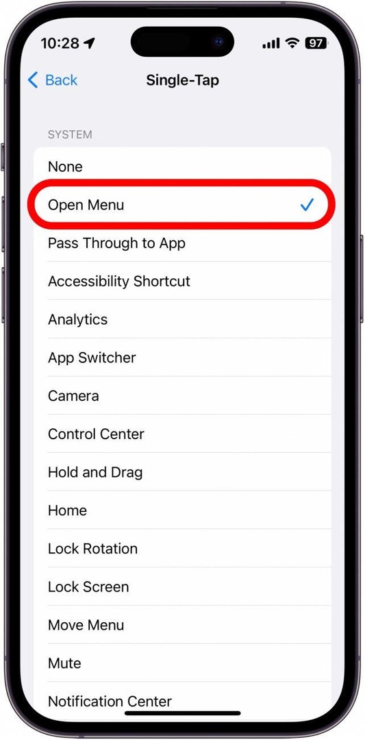 Pastikan Anda menetapkan tindakan Open Menu ke ikon Assistive Touch.