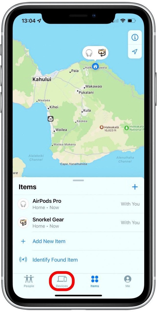 Ketuk Perangkat. Perangkat mengacu pada semua perangkat Apple kecuali, sementara Item menunjukkan AirTag Anda.