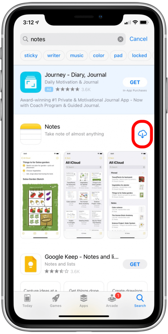 Вернуть приложение Notes на iPhone