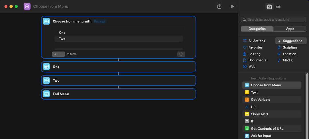 Pogojna dejanja v aplikaciji Mac Shortcuts