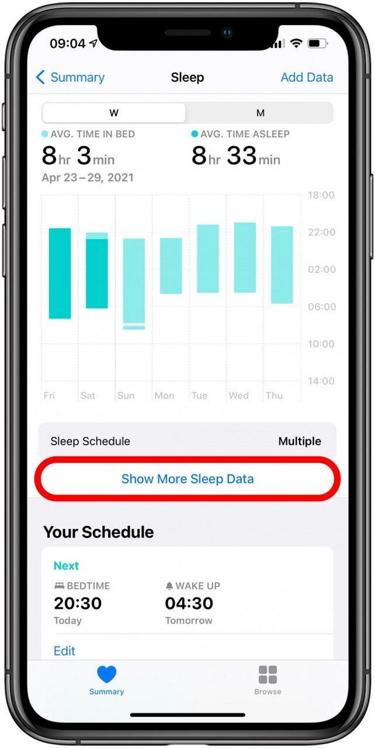 Торкніться «Показати більше даних про сон».