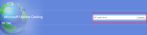 Insira o driver de áudio HP na caixa de pesquisa