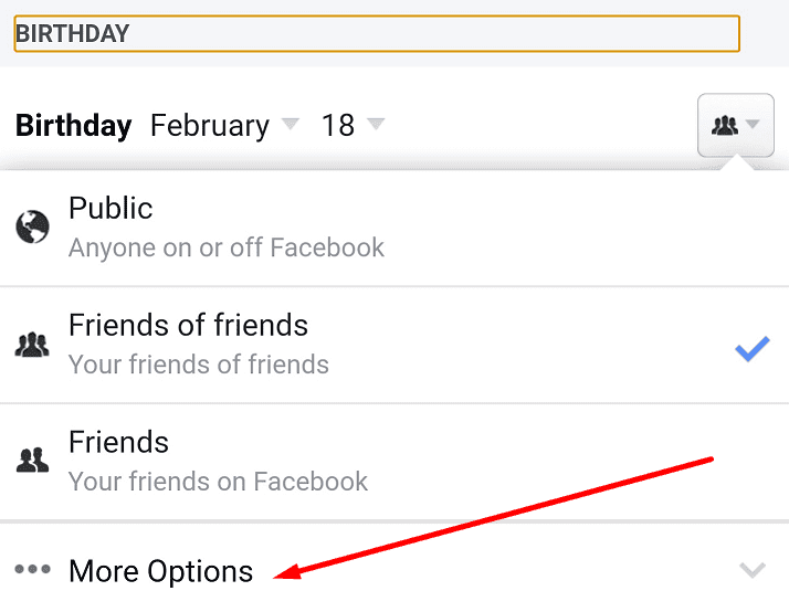 Facebookの誕生日その他のオプション