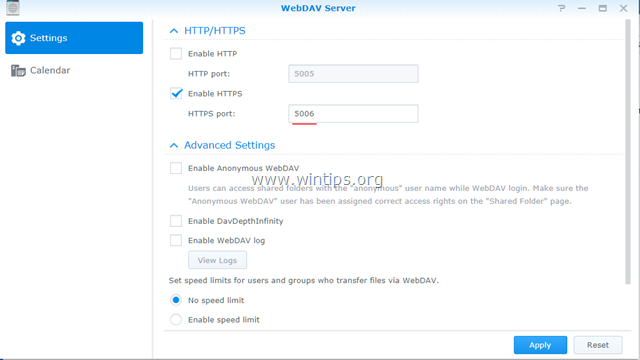 opsætning af webdav synology nas