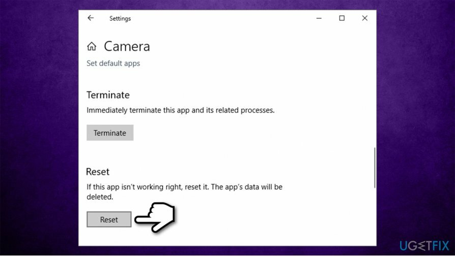 Сбросьте настройки приложения камеры