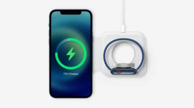 Cargador Apple MagSafe duo con iPhone 12 y Apple Watch