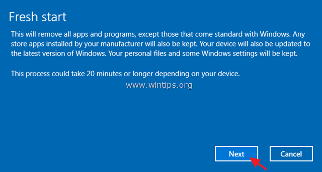 Nový start systému Windows 10