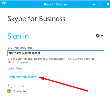 skype for business elimina le informazioni di accesso