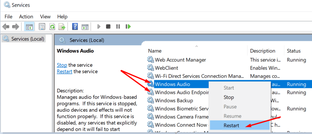 reiniciar los servicios de audio de Windows