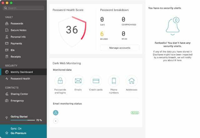 Poäng för Dashlane Identity Dashboard