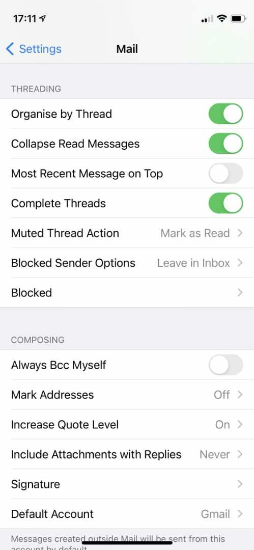Настройки за поща с опции за блокиран изпращач