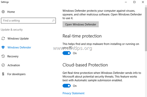 Windows Defenderi viirusetõrje keelamine või eemaldamine serveris 2016