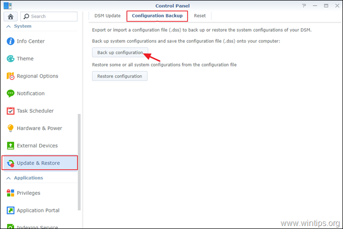 Varnostno kopiranje konfiguracije NAS Synology