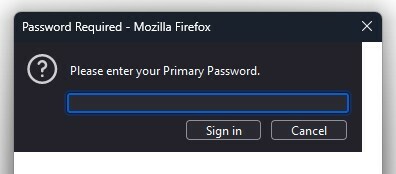 Masukkan jendela Kata Sandi Utama di Firefox