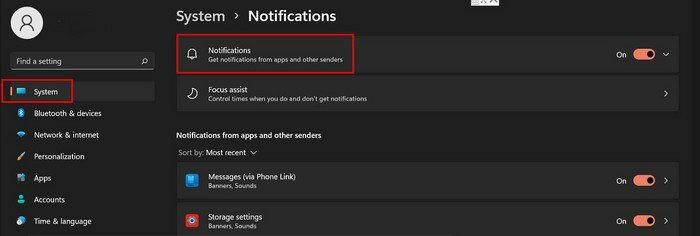 Opzione di notifica di Windows 11