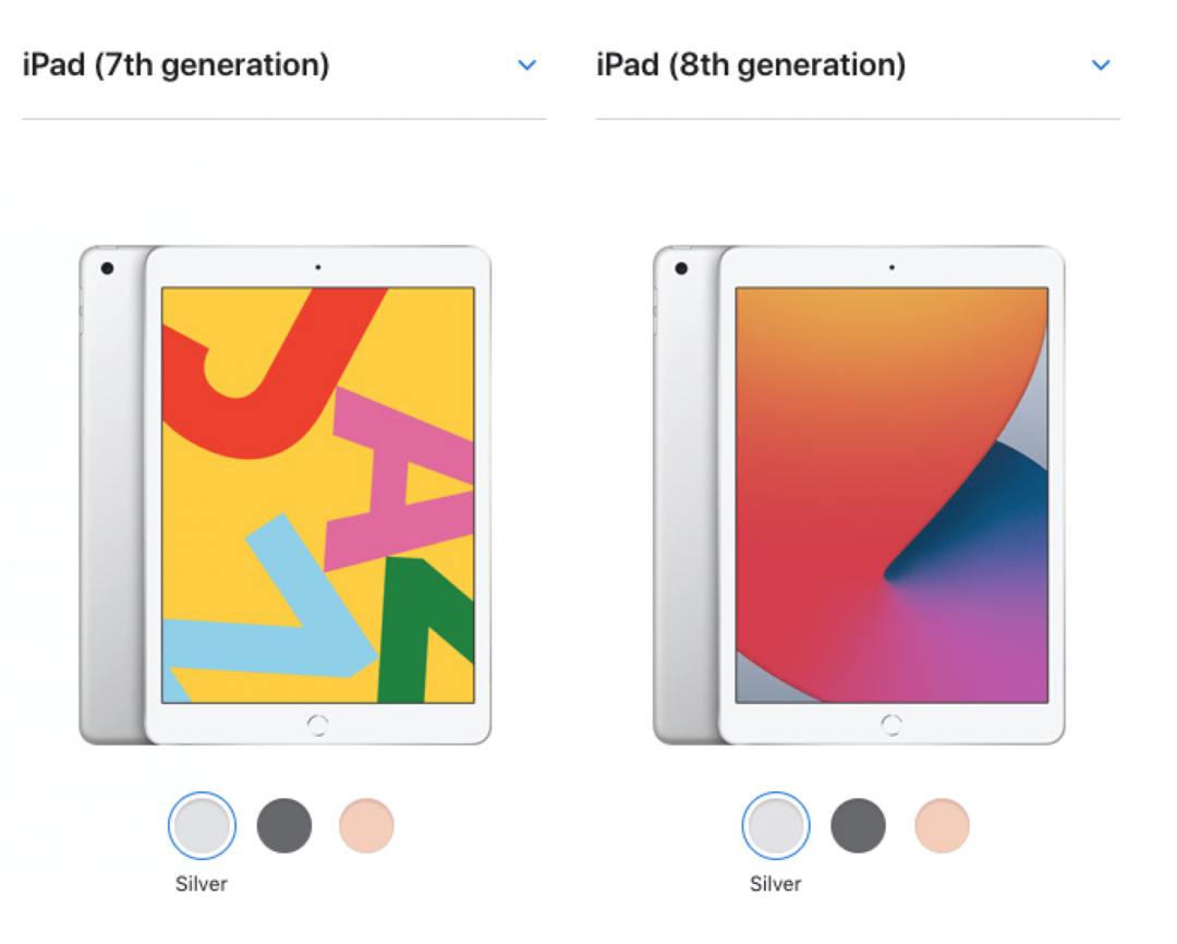seitsemännen ja kahdeksannen sukupolven ipad