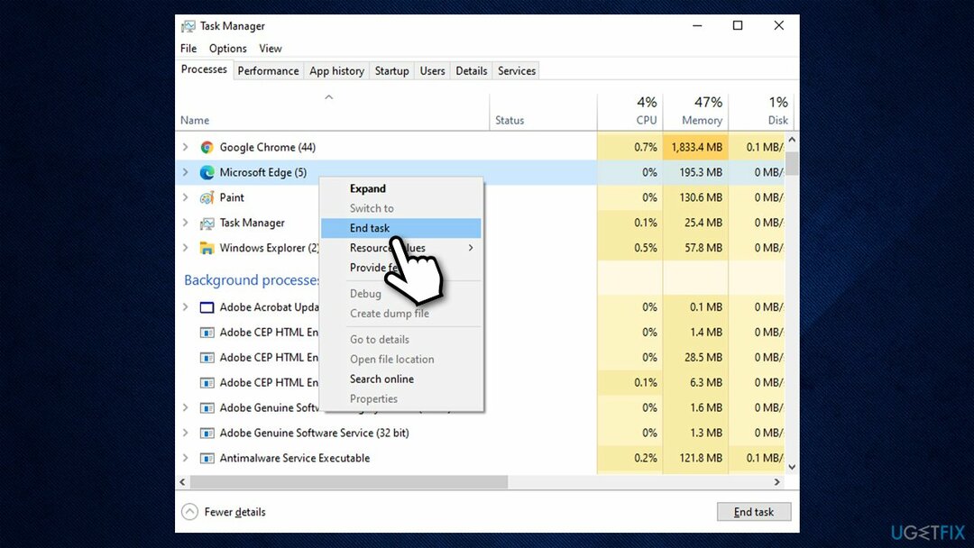 Akhiri proses MS Edge