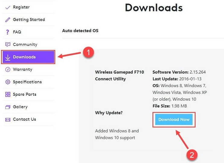 ドライバーの横に表示されるダウンロードオプションをクリックします