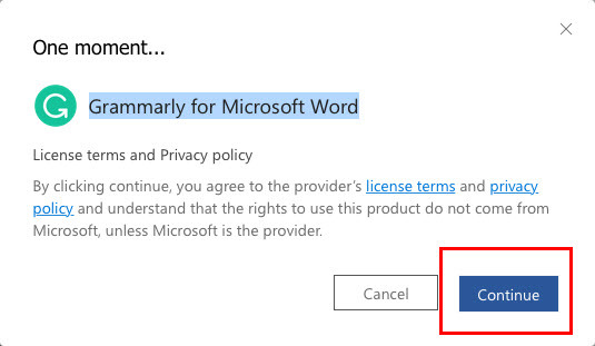 Grammarly for Microsoft word pop up