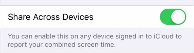 Megosztás az eszközök között lehetőség az iPhone képernyőidő beállításaiban