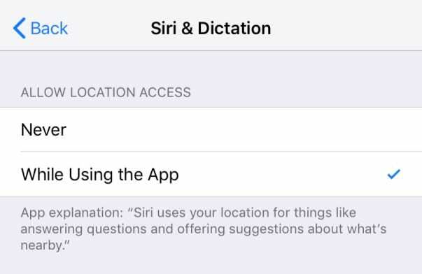 Siri & Dictation მდებარეობაზე წვდომის უფლება iOS