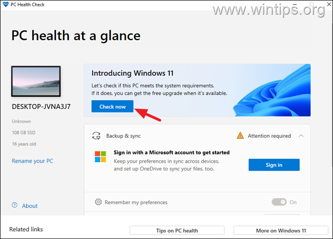 Windows 11 - כלי בדיקת בריאות PC