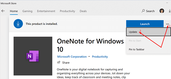 update-onenote-rakendus