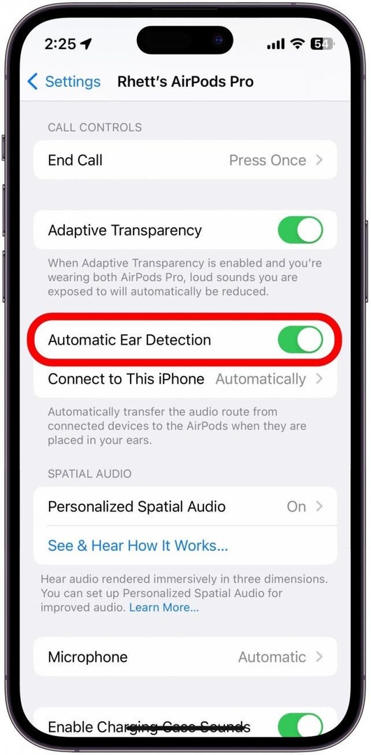 Dezactivați Detectarea automată a urechii.