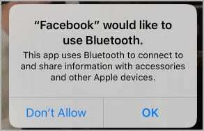 iOS 13 Bluetooth წვდომის შეტყობინება