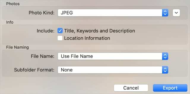 Вікно експорту з програми «Фотографії» на Mac