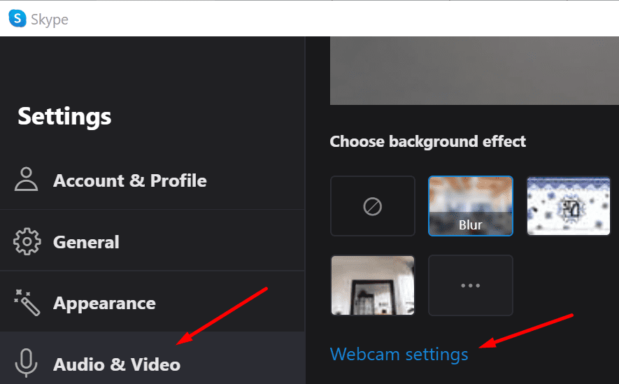 स्काइप वेब कैमरा सेटिंग्स