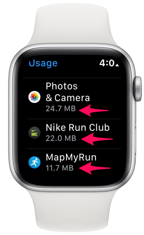 ดูจำนวนแอพพื้นที่เก็บข้อมูลที่ใช้บน Apple Watch