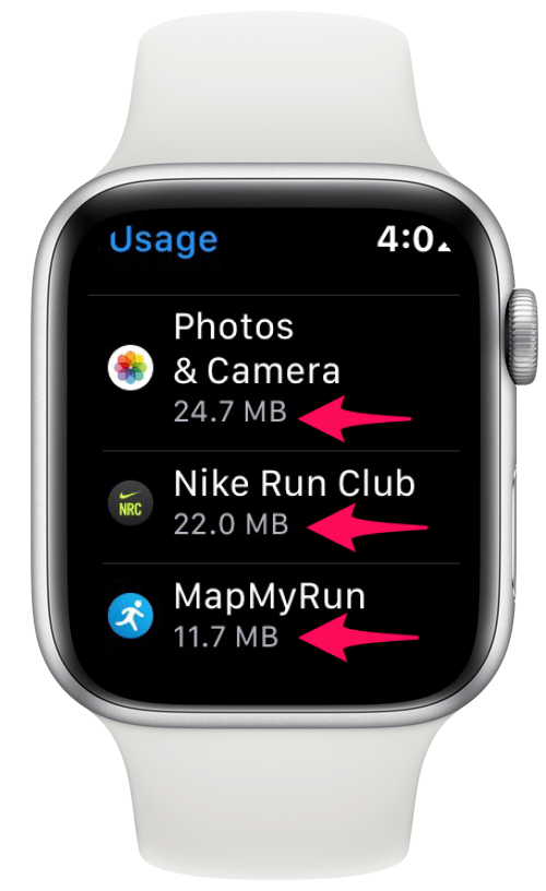 AppleWatchで使用されているストレージアプリの量を確認する