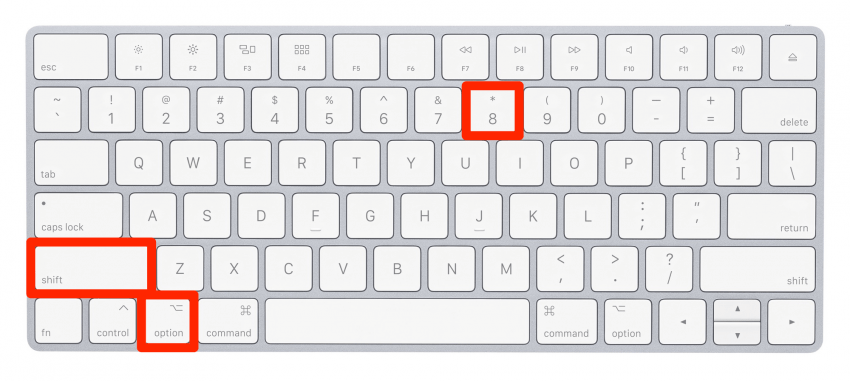 Jak psát symboly na Macu: Symbol většího stupně Mac