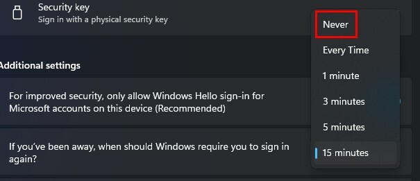 Log aldrig på Windows 11-indstillinger
