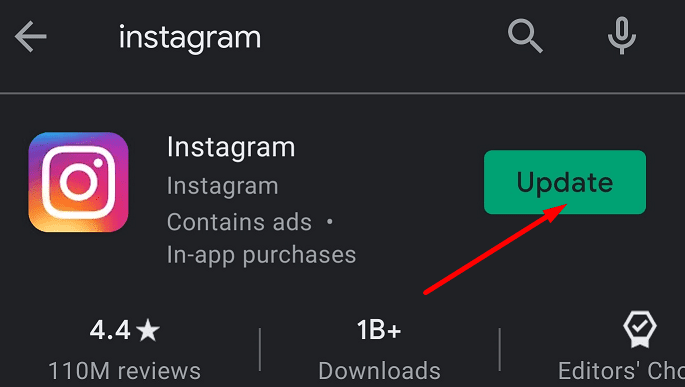 aktualizovat instagram