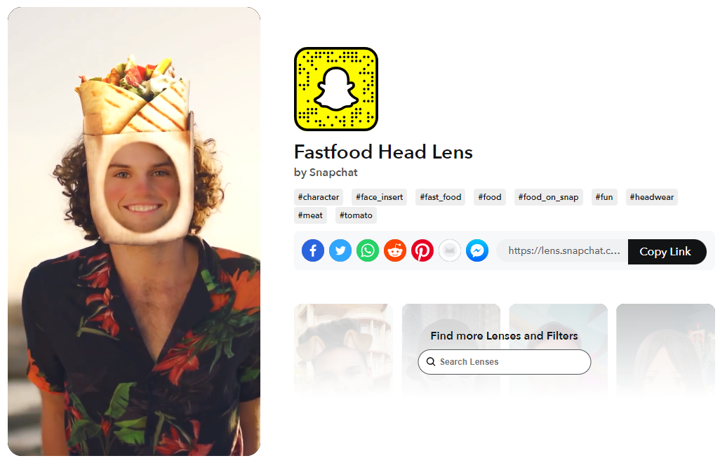 Fastfood Head Lens Snapchat leće