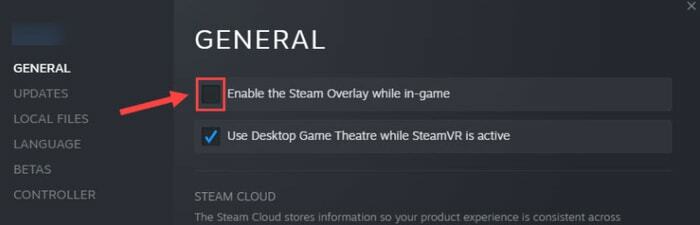 אפשר שכבת-על של Steam בזמן המשחק