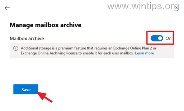 Ativar caixa de correio de arquivo in-loco 