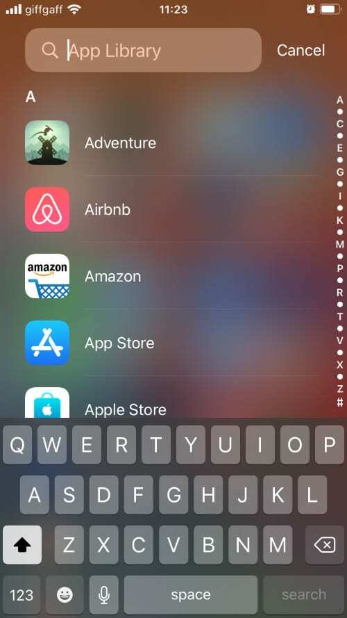 App Library alfabetikus lista iOS 14 rendszeren