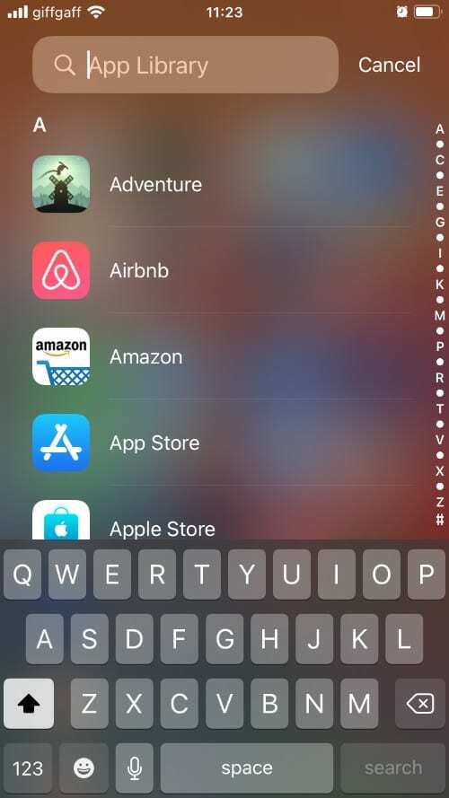 IOS 14. पर ऐप लाइब्रेरी की वर्णमाला सूची