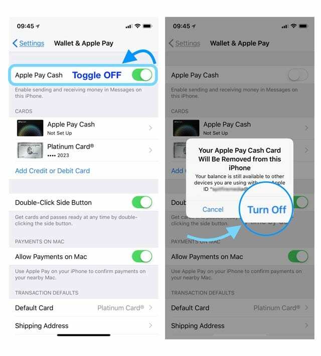 ปิด Apple Pay Cash ใน Apple Wallet และ Apple Pay iPhone