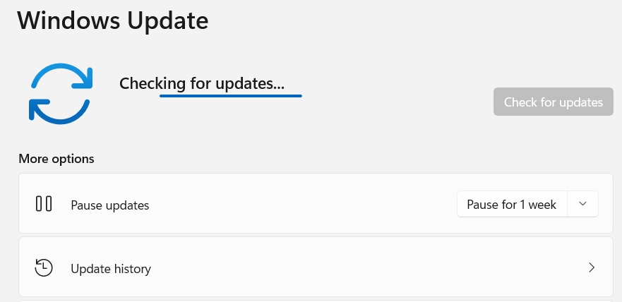 Windows beginnt mit der Suche nach Updates