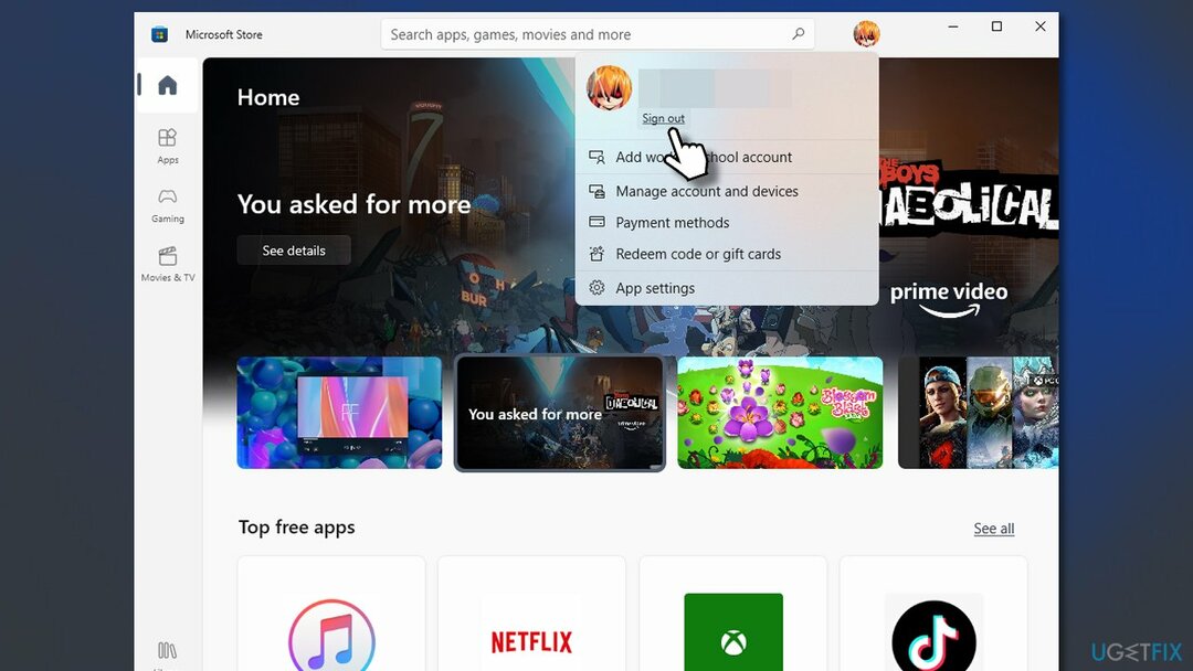 Znovu se přihlaste do obchodu Microsoft Store