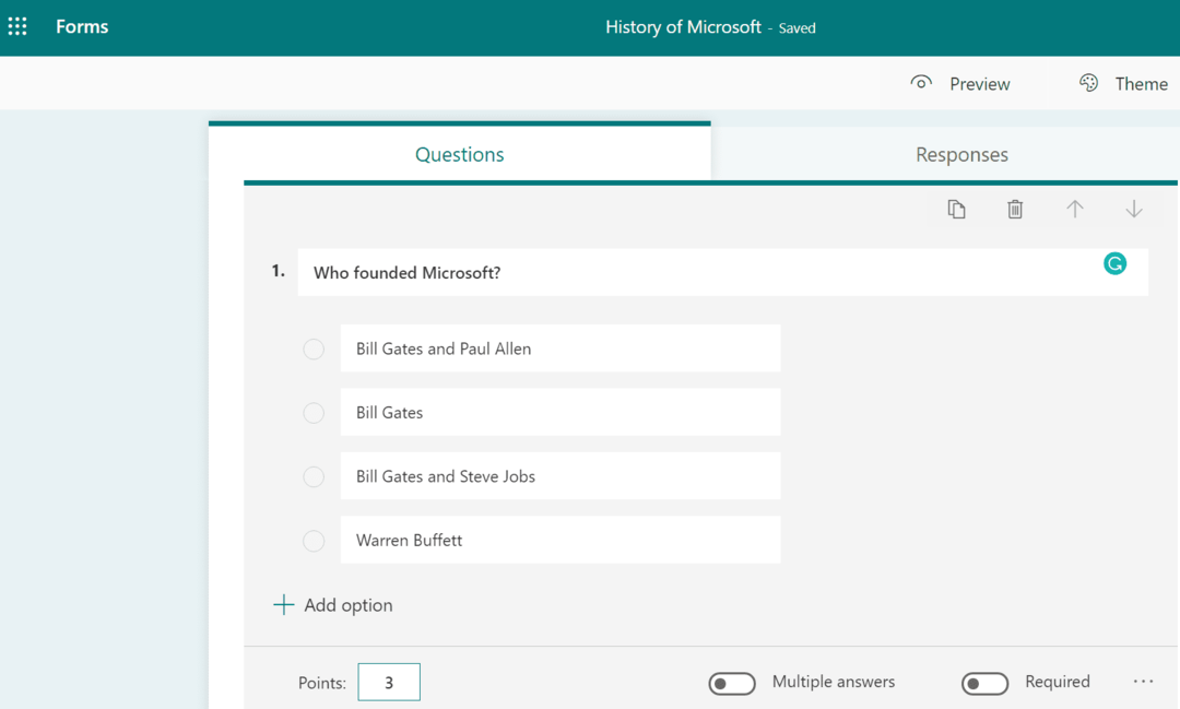 questions de quiz Microsoft Forms