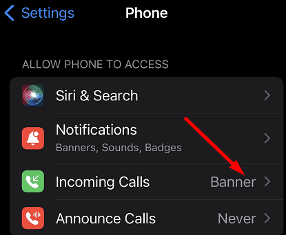 Banner per chiamate in arrivo iOS